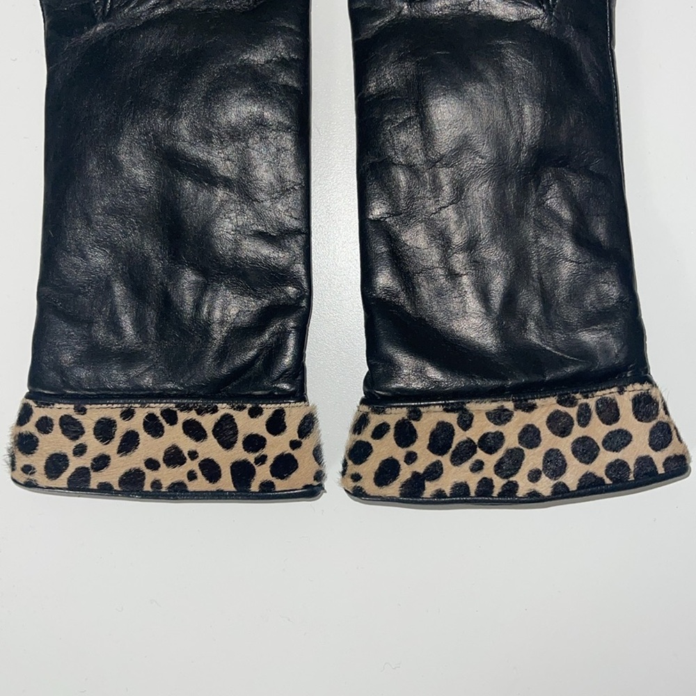 SOLD Portolano Vintage Leather Gloves Black Cashmere Wool Lining 7 - Picture 5 of 7
